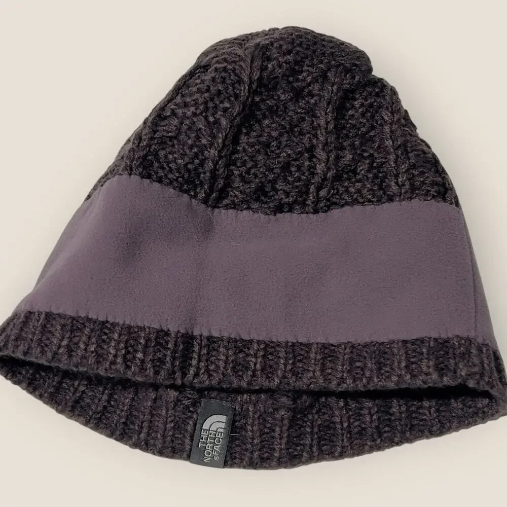 The North Face Womens Cable Knit Beanie Hat Purple One Size OS Fleece Lined
